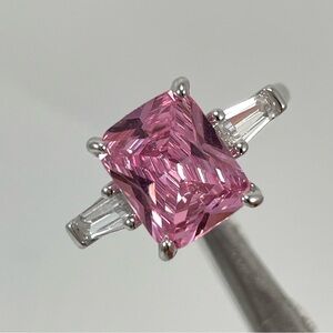 Rings Engagement Women’s Jewelry Radiant Cut Pink Diamond CZ Silver Plated
